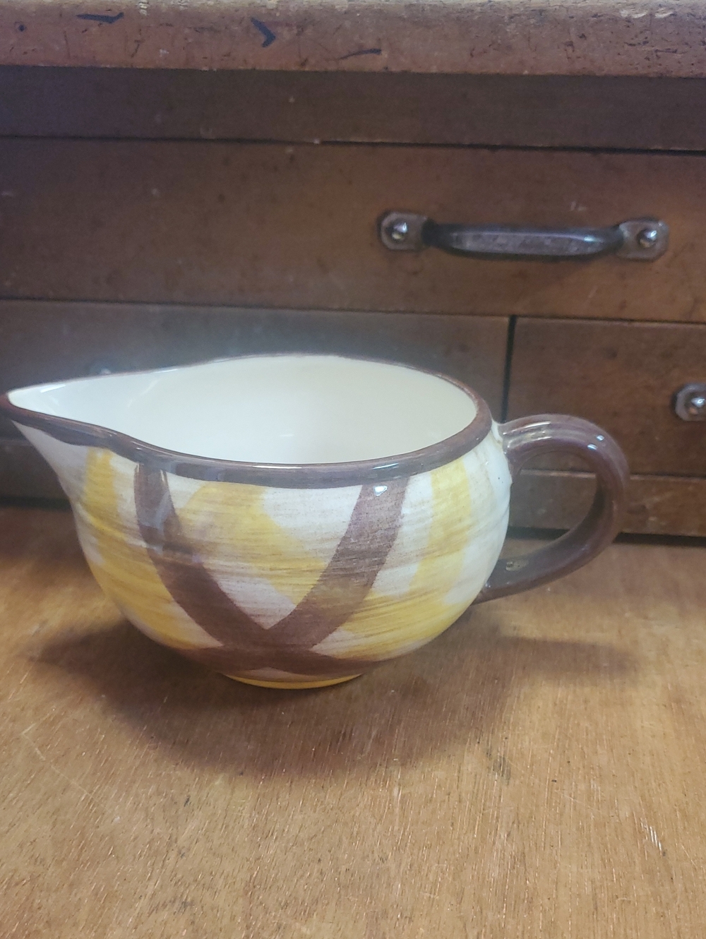 Vernonware Hand-Painted Yellow and Brown Ceramic Creamer Pitcher - Homespun D
